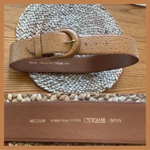 Cipriani Belt Ostrich Grain Leather Amber Cognac Brown Wide - Size Medium - EUC